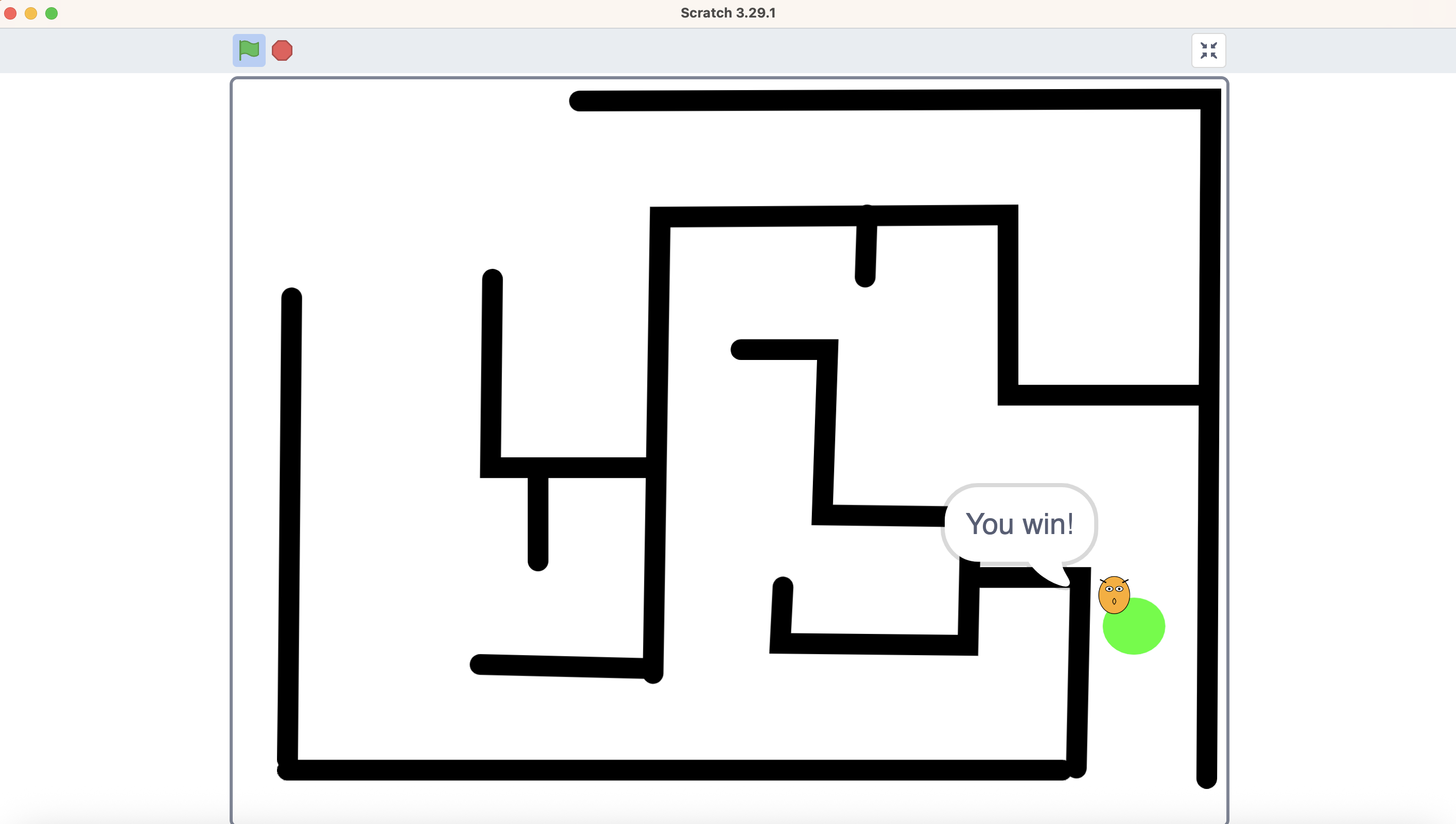 Completed Maze Runner game in Scratch