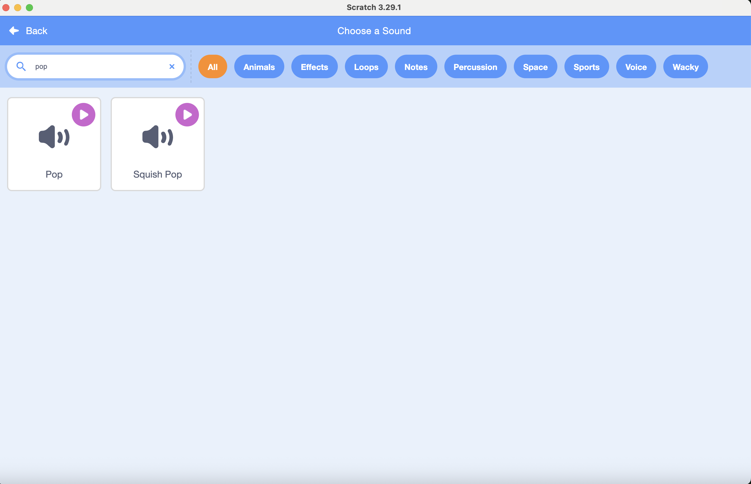 Scratch sound library search for pop