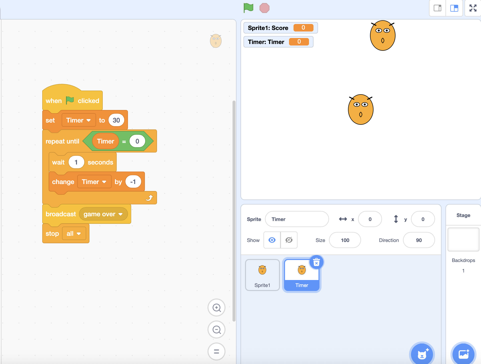 Scratch blocks: countdown timer
